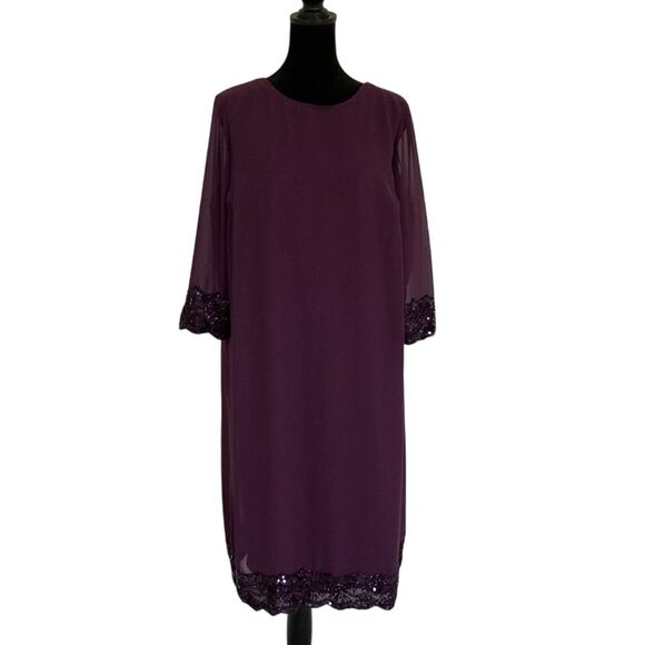 Romans Womens Special Event Dress 14W Purple Beading 1/2‎ Sleeve Sheer - Picture 1 of 10
